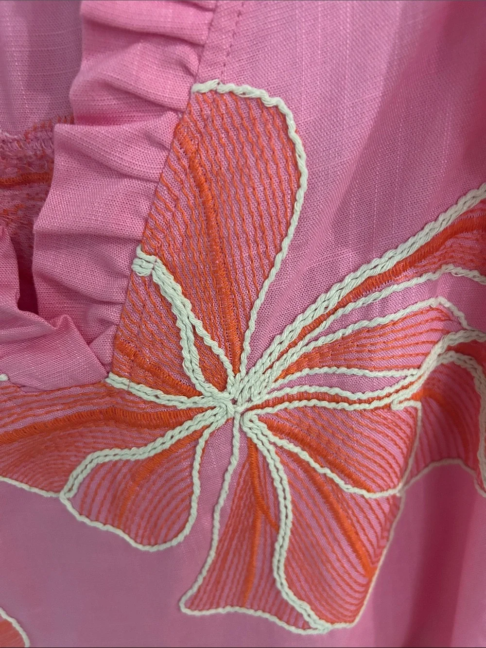 VOY Pink Floral Embroidered Ruffle V-Neck Top - Picture 2 of 3